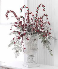 Christmas container with candycanes and silver branches