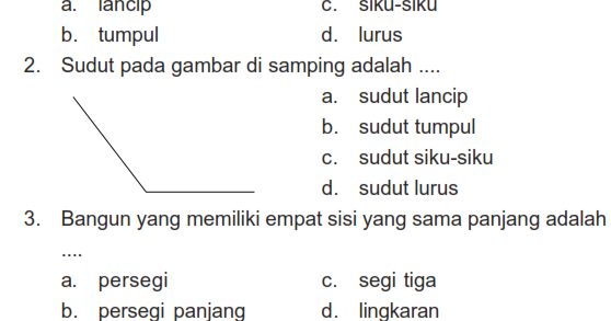 Soal Ulangan Harian Matematika Kelas 3 Bab Sifat Bangun Datar