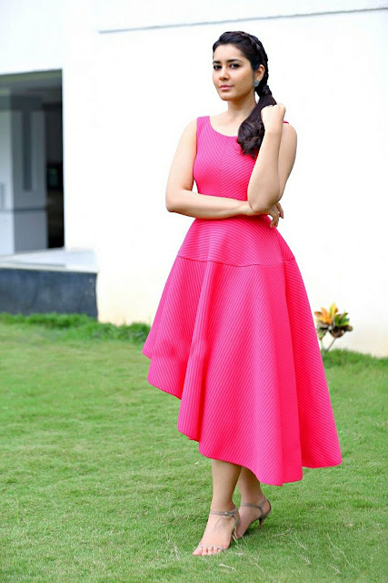 Raashi Khanna In Pink Low High Quiz Clothing Party Dress