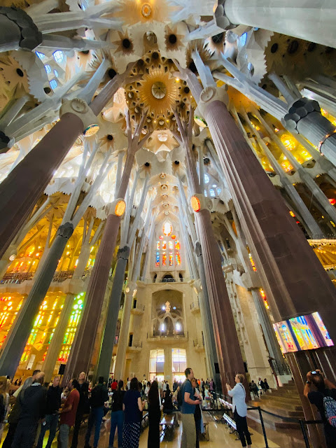 The stunning interior of the Sagrada Familia in Barcelona.