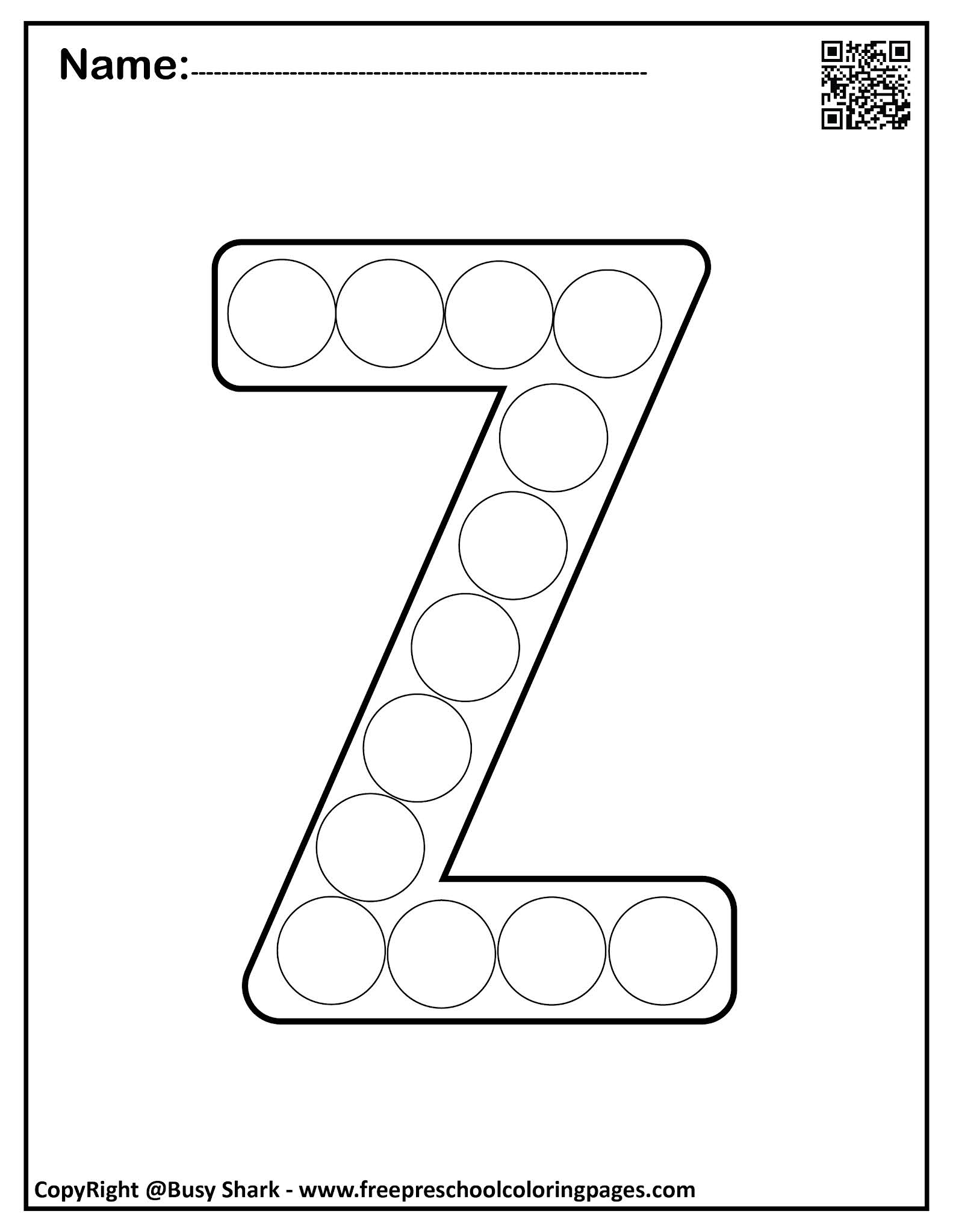 letter z 10 free dot markers coloring pages