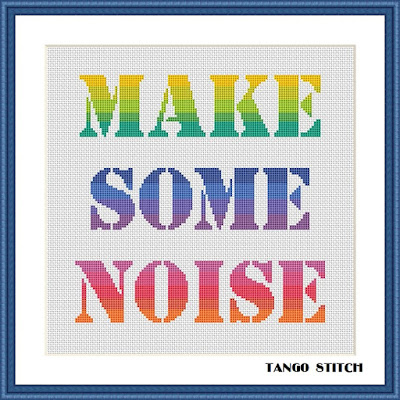 Make some noise funny rainbow cross stitch pattern