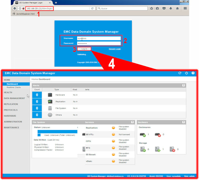 EMC Data Domain: reset sysadmin password - Consola WEB.