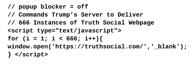 JPG Image of Javascript DDOS Code Truth Social Attack