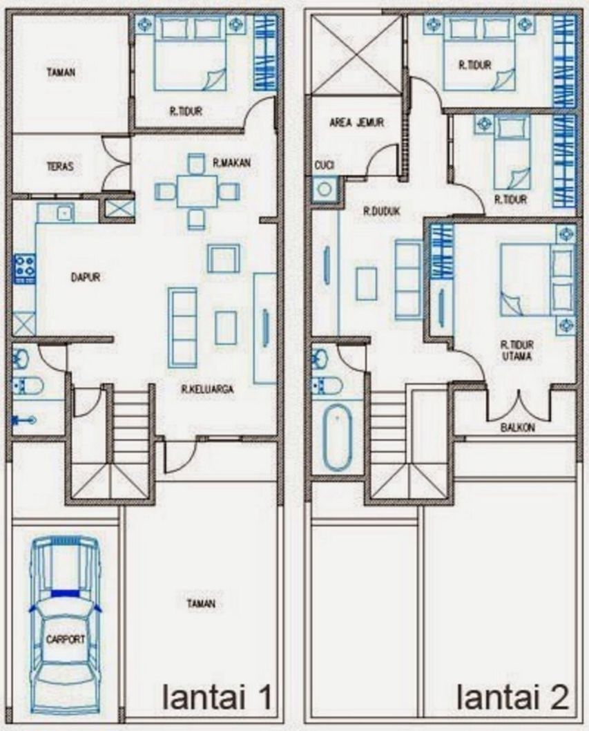 Denah Rumah Minimalis 2 Lantai Ukuran 6x8 Desain Rumah Minimalis