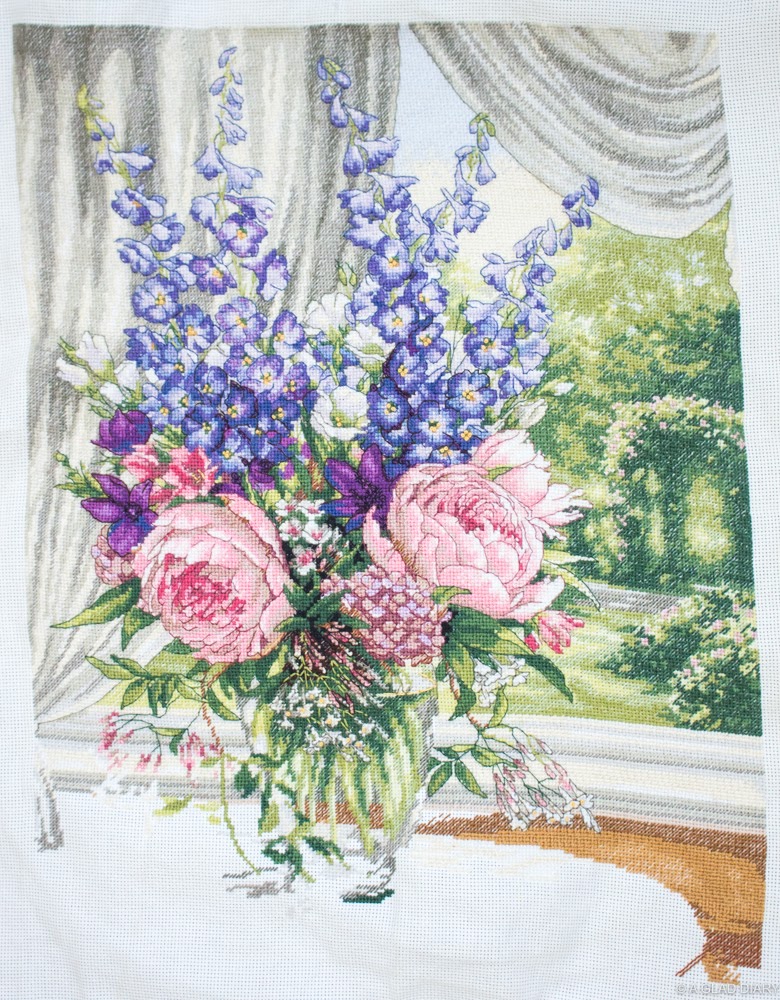 Peonies and Delphiniums Cross Stitch Project