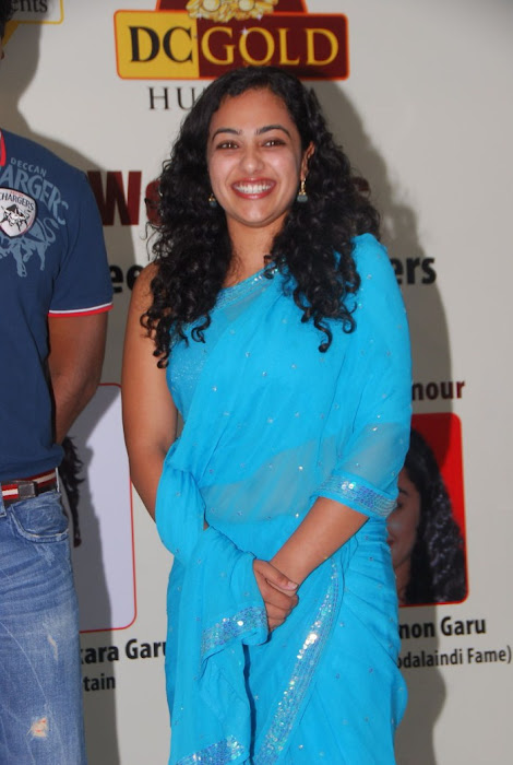 nitya menon spicy in blue saree hot photoshoot