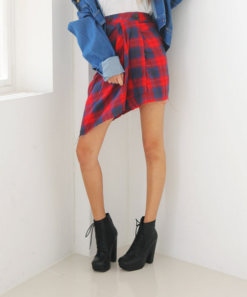 Asymmetrical Plaid Skirt