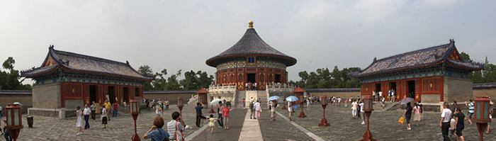 The Temple of Heaven, literally the Altar of Heaven is a complex of religious buildings situated in the southeastern part of central Beijing. The complex was visited by the Emperors of the Ming and Qing dynasties for annual ceremonies of prayer to Heaven for good harvest. It has been regarded as a Taoist temple, although Chinese Heaven worship, especially by the reigning monarch of the day, pre-dates Taoism.