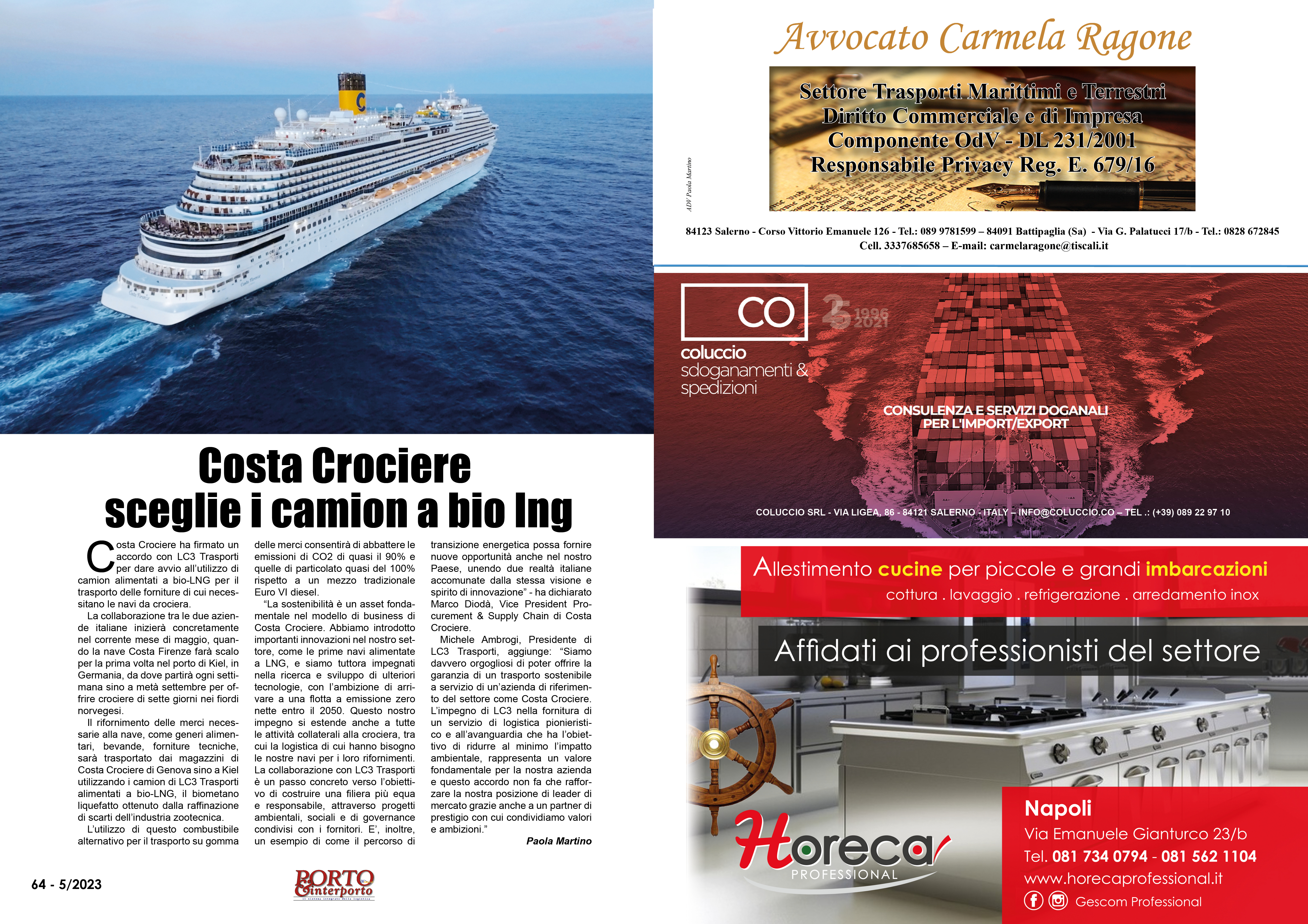 MAGGIO 2023 PAG. 64 - Costa Crociere  sceglie i camion a bio lng