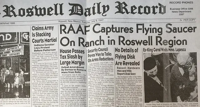 Roswell incident 1947 newspaper headline.
