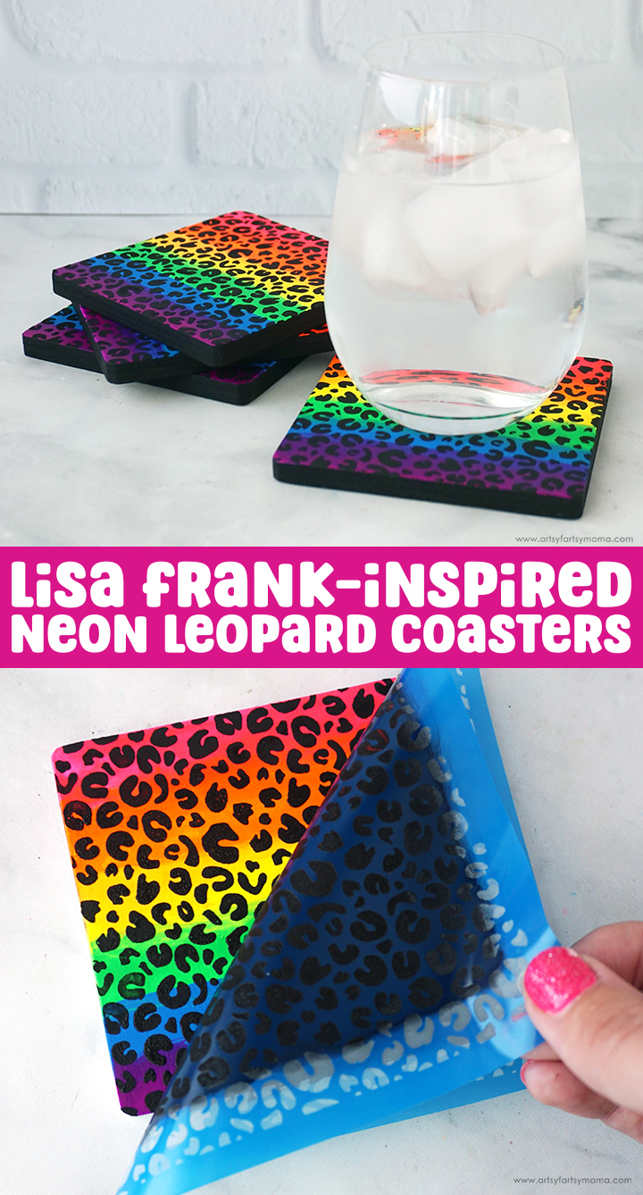 Lisa Frank-Inspired Neon Leopard Print Wood Coasters