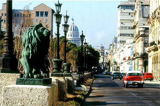 El paseo central se pavimentó entonces con un bello piso de terrazo. Se dotó el espacio de bancos de piedra y mármol. Las farolas artísticas suministraban al lugar una iluminación excelente. Y se colocaron copas y ménsulas en profusión. Se emplazaron asimismo los célebres leones, ocho en total. 