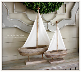 Simple Nautical Fireplace Mantel Display-Sailboats-World Market- From My Front Porch To Yours