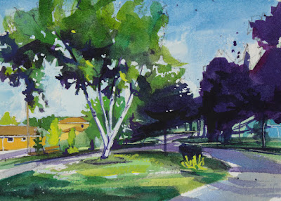 Watercolor painting of a walking path in williamsville, NY.