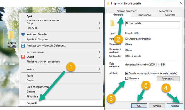 nascondere cartella nel desktop di windows