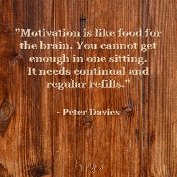 Peter Davies Quote: "Motivation is like food for the brain. You cannot get enough in one sitting. It needs continual and regular refills."