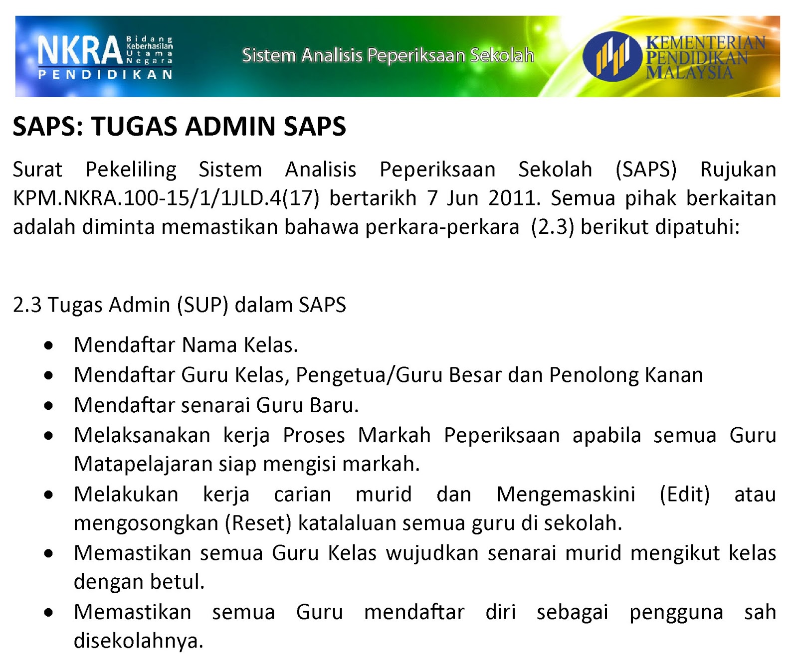 Surat Pekeliling Ikhtisas Setiausaha Peperiksaan Sekolah