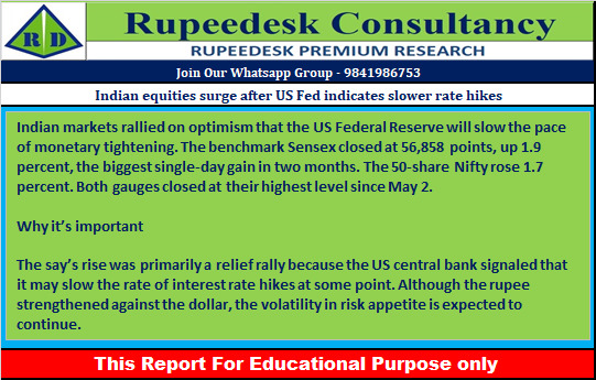 Indian equities surge after US Fed indicates slower rate hikes - Rupeedesk Reports - 29.07.2022