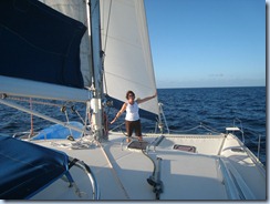 Tracy surfing the deck to Anguilla