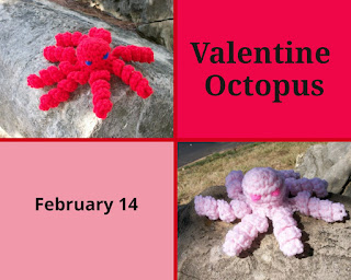 Crochet plush octopus in Valentine colors of pink and red