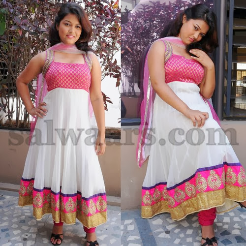 Pooja White Anarkali Salwar