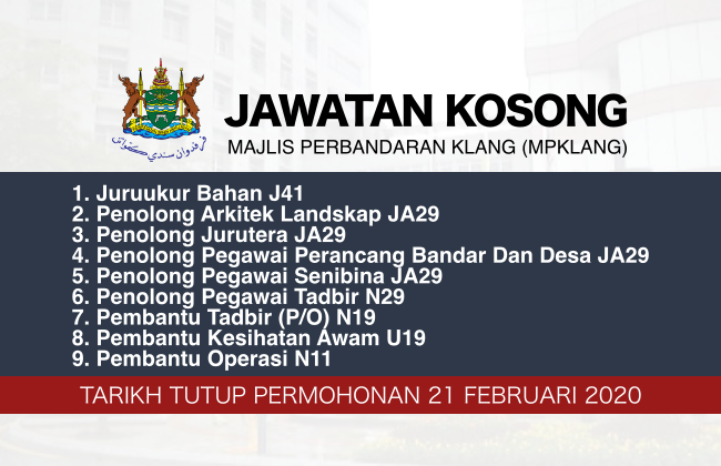 Jawatan Kosong Majlis Perbandaran Klang (MPKlang) Februari 2020