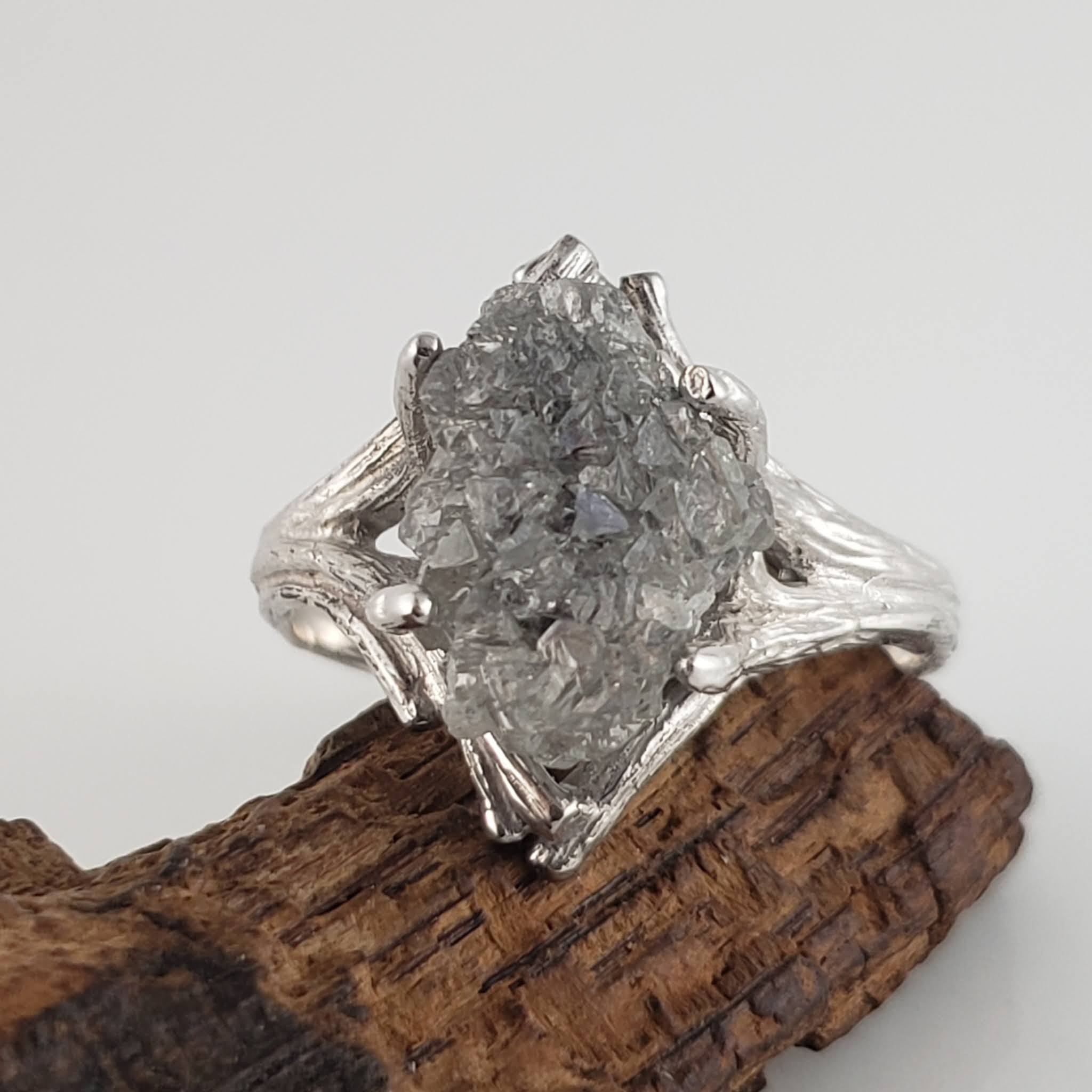 1.10cts Natural Blue Rough Diamond Ring, Raw Diamond 925 silver Couple Ring  set | eBay