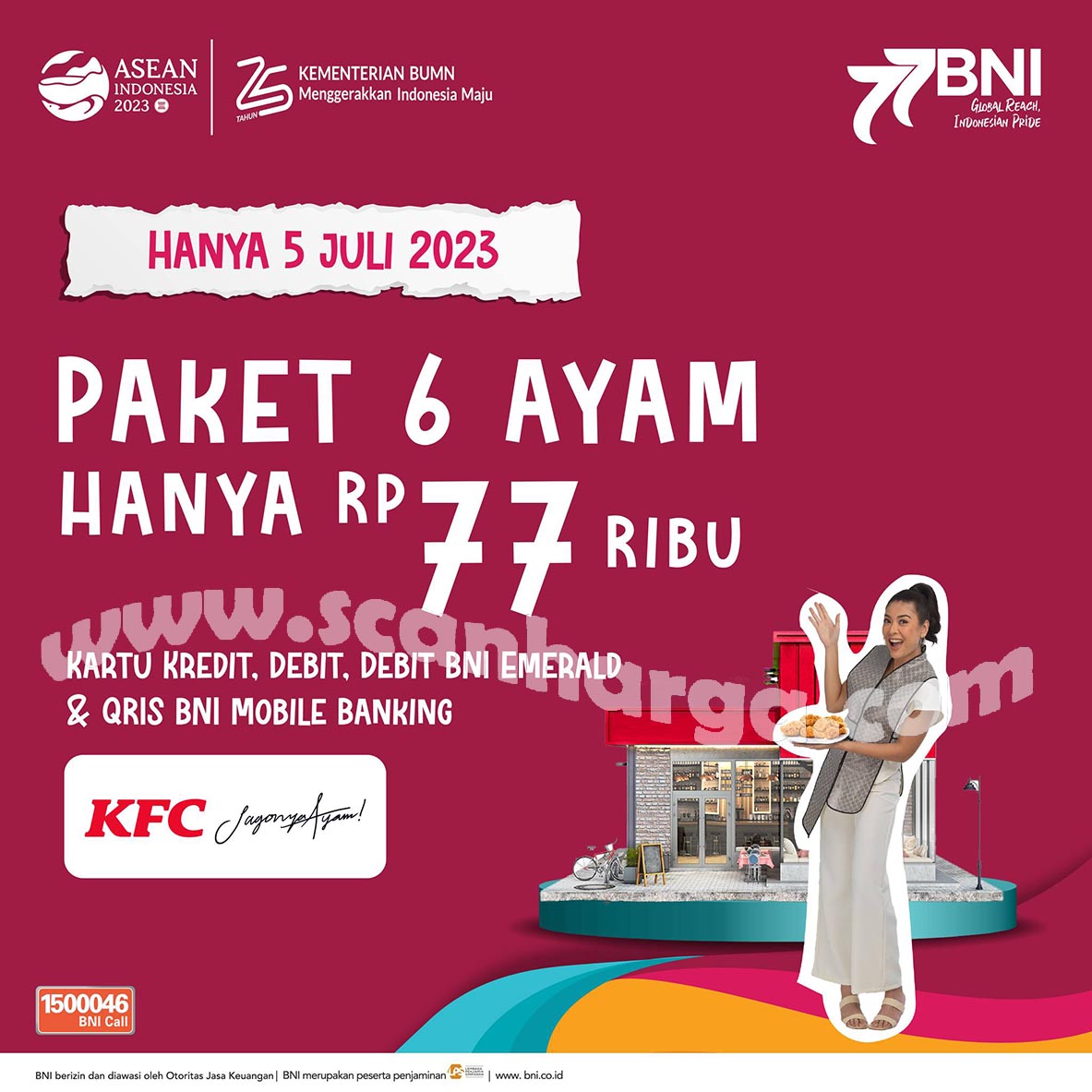 Promo KFC HUT BNI KE 77 – Paket 6 Ayam Hanya Rp. 77Ribu