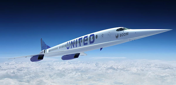 Artist rendering of Overture airliner from Boom Technology in flight