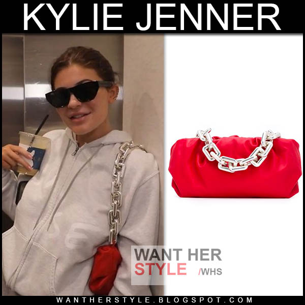 Kylie Jenner with red chain shoulder bag