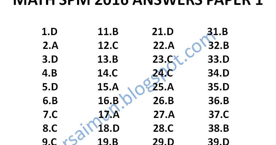 Spm Math 2016 Paper 1 Answers Mr Sai Mun S Blog
