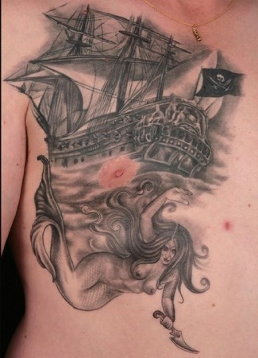 Pirate tattoos can be done in the Old School style of the first sailor