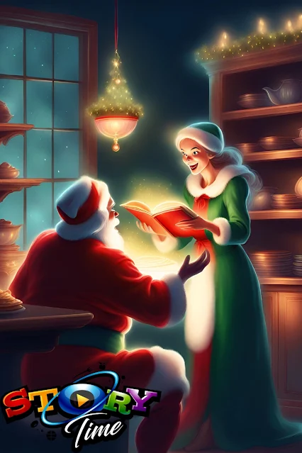 " Misses Clause looking up the secret recipe for Santa Clause"