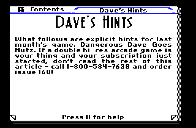 Dave Goes Nutz! – Hints ( Apple II )
