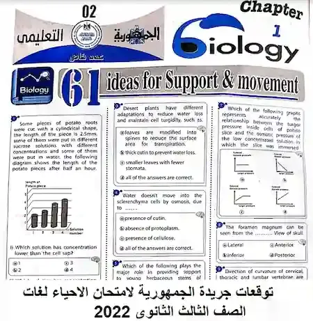 توقعات جريدة الجمهورية لامتحان الاحياء لغات الصف الثالث الثانوى 2022