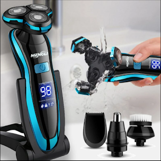 Electric Beard Trimmer/Shaver For Men 100% Waterproof With Rotary Shaver Design - COLOR: Black With Blue
