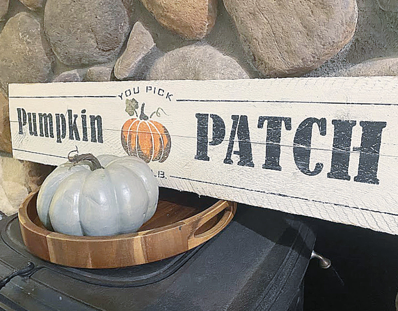 rustic pumpkin sign with a pumpkin