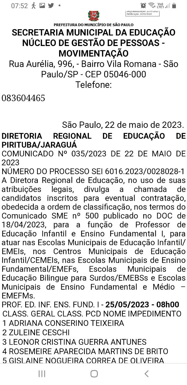 Convocação de contratos de PEIF II e PEIF I na DRE Campo Limpo