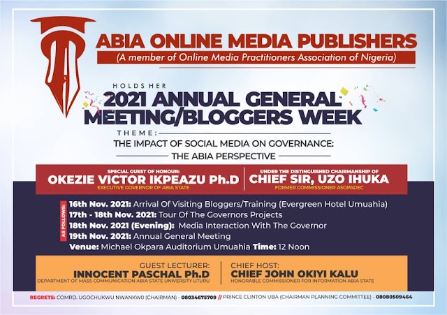  Gov Ikpeazu Plays Guest at Abia Online Publishers"  AGM/Bloggers Week