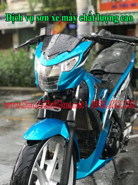 Sơn xe máy Suzuki Satria màu xanh biển cực đẹp