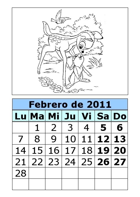 Calendario de Bambi para colorear de 2011 (1ª parte)