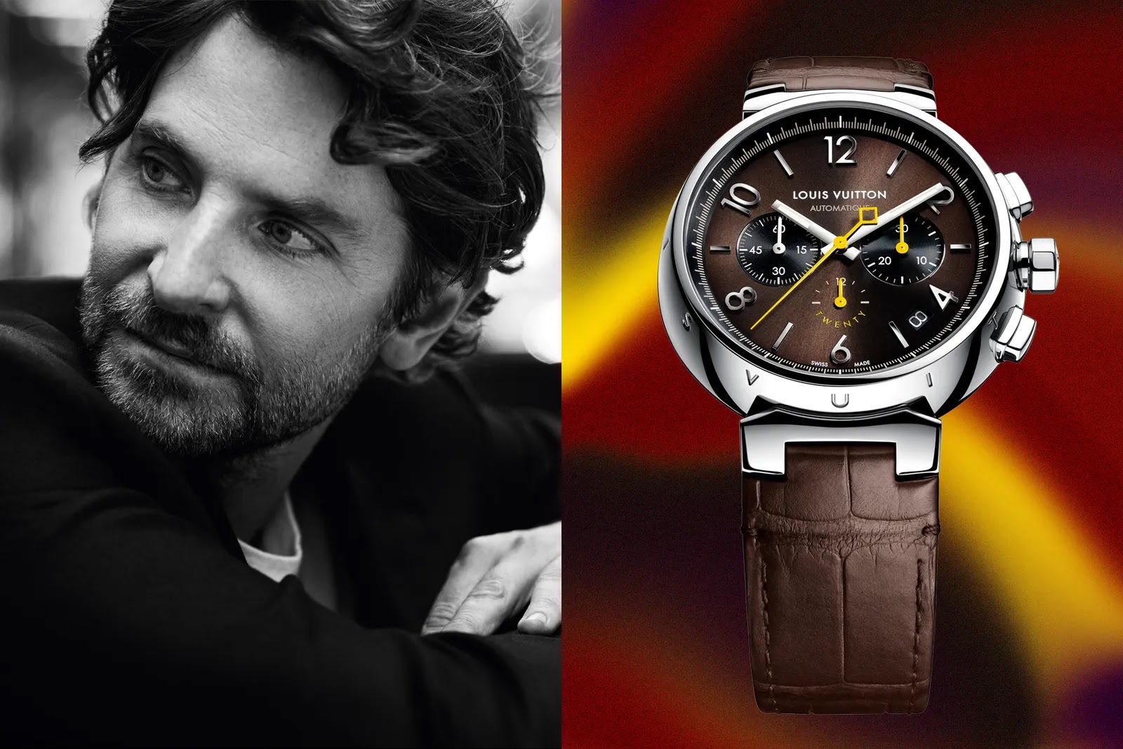 Bradley Cooper is the brand ambassador for French luxury brand Louis Vuitton French luxury brand Louis Vuitton has chosen American actor Bradley Cooper to be its ambassador for the 20th anniversary of the brand's famous Louis Vuitton Tambour watch.  The actor, who has shown over the course of his film career, that he can play multiple roles, alternating between a role in a comedy film and another in a romantic film, has a special relationship with France. Bradley Cooper studied on an exchange for six months in Aix-en-Provence, which explains why he is fluent in French. But the best expression of his love for France is the name he gave to his daughter from international supermodel Irina Shayk, who they named Lea de Seine.