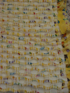 Honeycomb fabric of yellow dot strips and white bamboo yarn