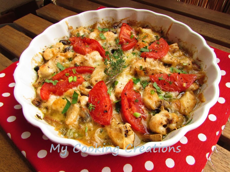 Запеканка от пиле с гъби и домати * Bocconcini di pollo al forno con funghi e pomodori