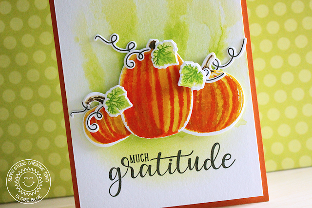 Sunny Studio Stamps: Pretty Pumpkins & Autumn Greetings Layered Pumpkin Card by Eloise Blue