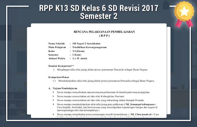 RPP K13 SD Kelas 6 SD Revisi 2017 Semester 2