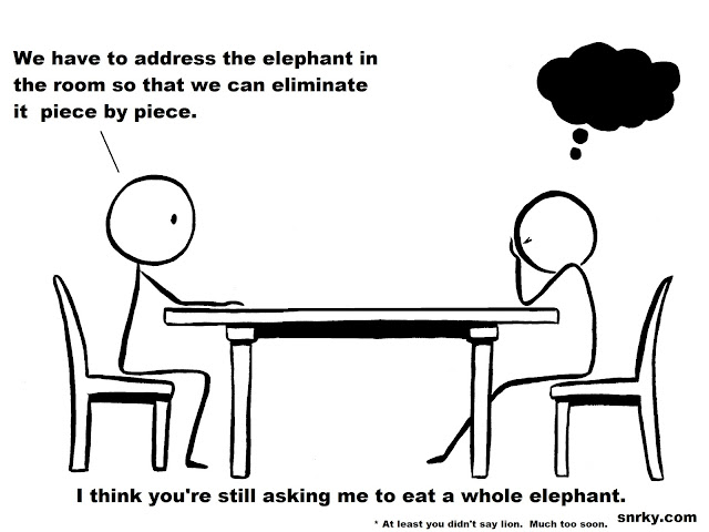 Snarky: We have to address the elephant in the room so that we can eliminate it   piece by piece.