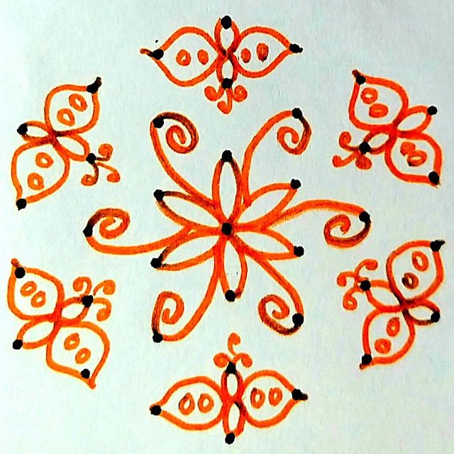 kolam, kolangal, Rangoli, Muggulu, Easy Kolam, Easy Muggulu, Easy Rangoli, Friday Kolam, 7 dots Kolam, 7 dots Rangoli, 7 Dots Muggulu, rangoli step by step, kolam step by step, muggulu step by step leaf kolam, leaf kolam with dots, leaf rangoli, butterfly kolam with dots, butterfly kolam colours, butterfly rangoli, butterfly rangoli designs with colours, butterfly muggulu colours, butterfly muggulu simple