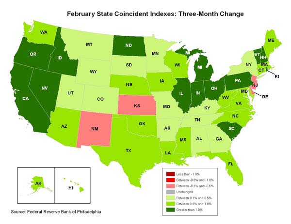 Philly Fed Coincident Index Map, February 2011
